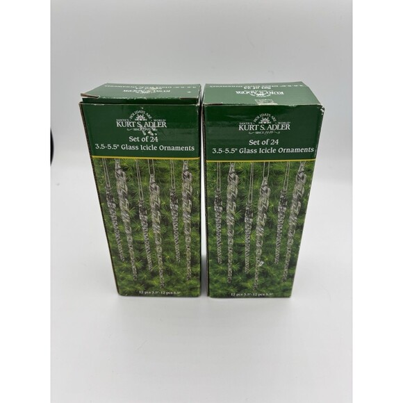 NEW 48 Kurt Adler Clear Glass Icicle Christmas Tree Ornaments 2 sizes - Picture 3 of 3